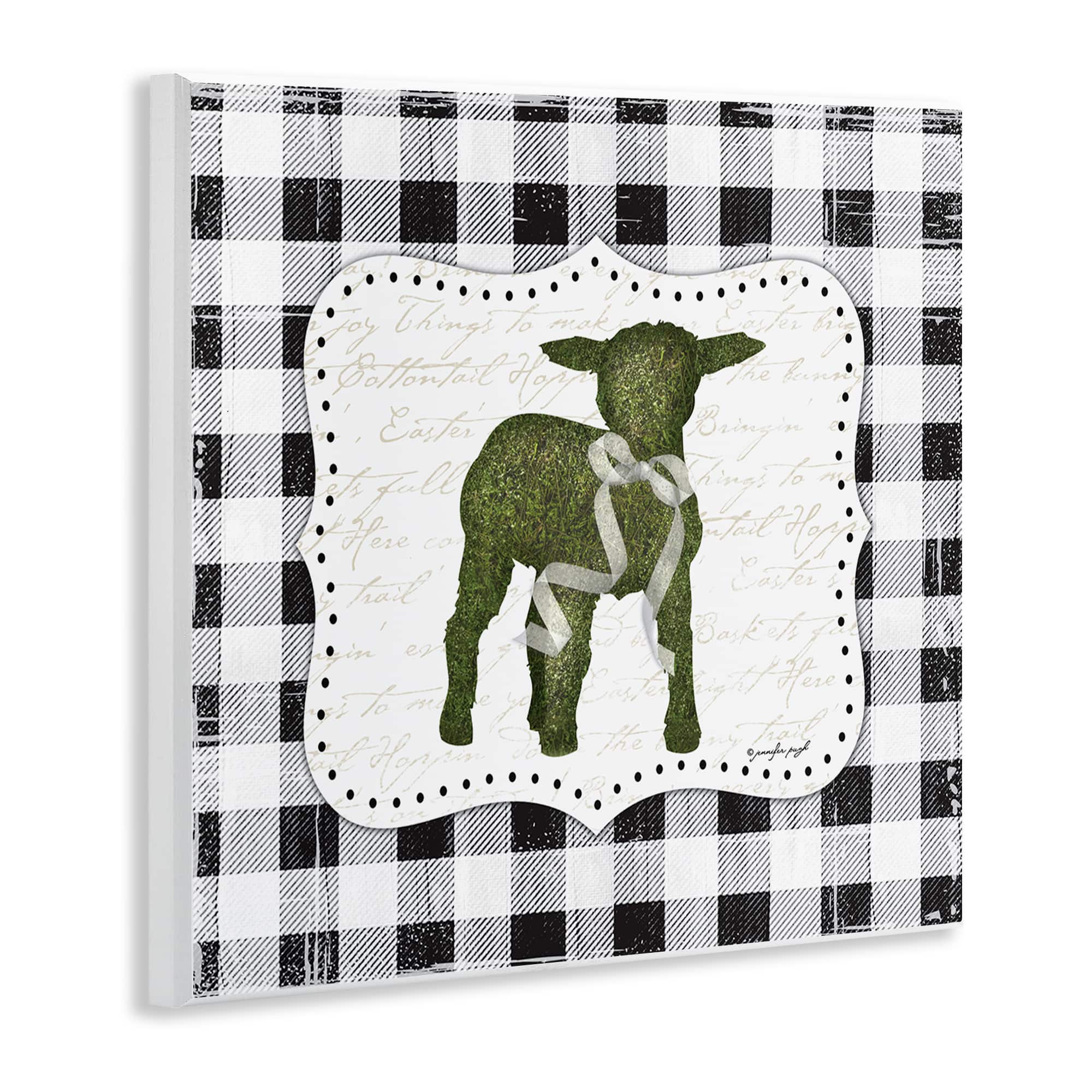Stupell Industries Seasonal Easter Baby Calf Spring Tartan Pattern Wall Plaque Art